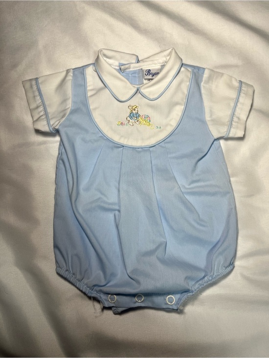 Bryan Other - Vintage Bryan Baby One Piece 0-3 Months Blue Rabbit Baby Romper Embroidered